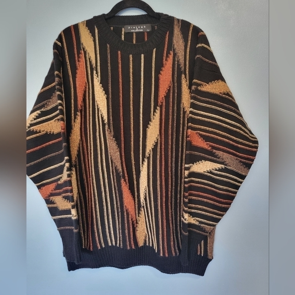 Vntg Protegē Collection Textured Retro Men's Sweater Size L Multicolor